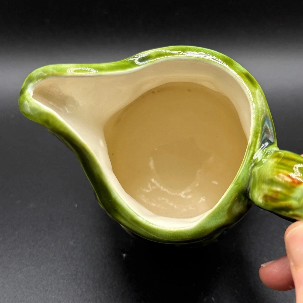 Vintage Norton VA Majolica Cherub Relief Ceramic Pitcher Creamer Jug Cottagecore